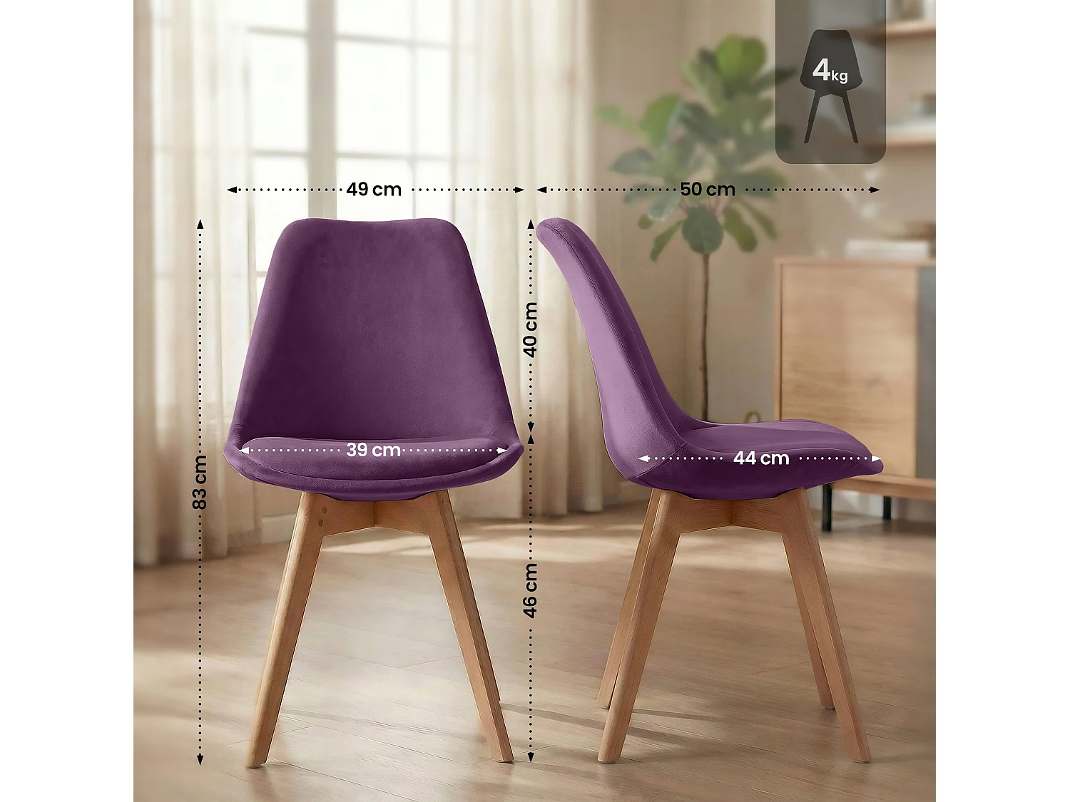 chaise salle à manger - Velours - Violet - Linares