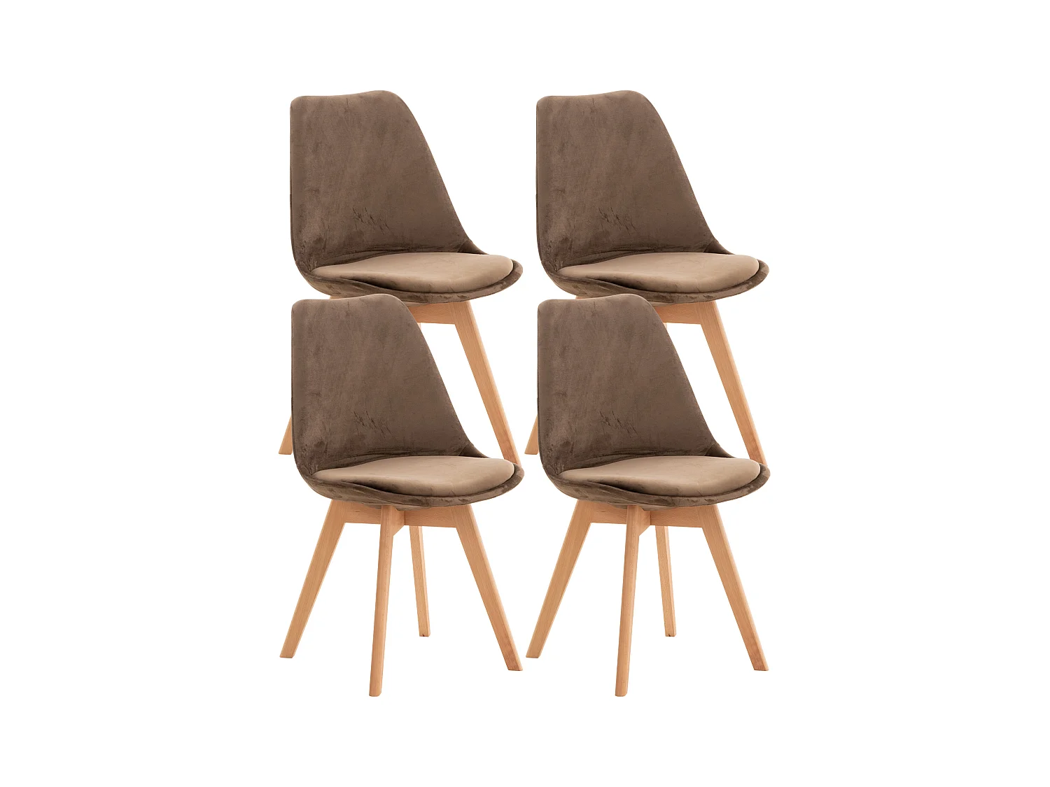 Set van 4  Eetkamerstoelen - Fluweel - donkerbruin - Linares
