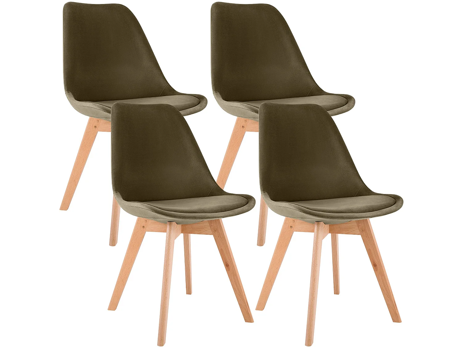 Lot de 4  chaise salle à manger - Velours - Marron foncé - Linares