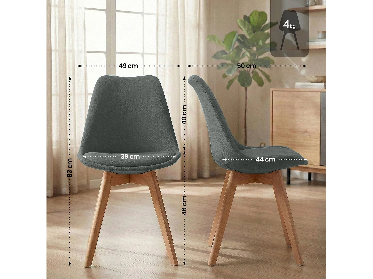 chaise salle à manger - Tissu - Gris foncé - Linares