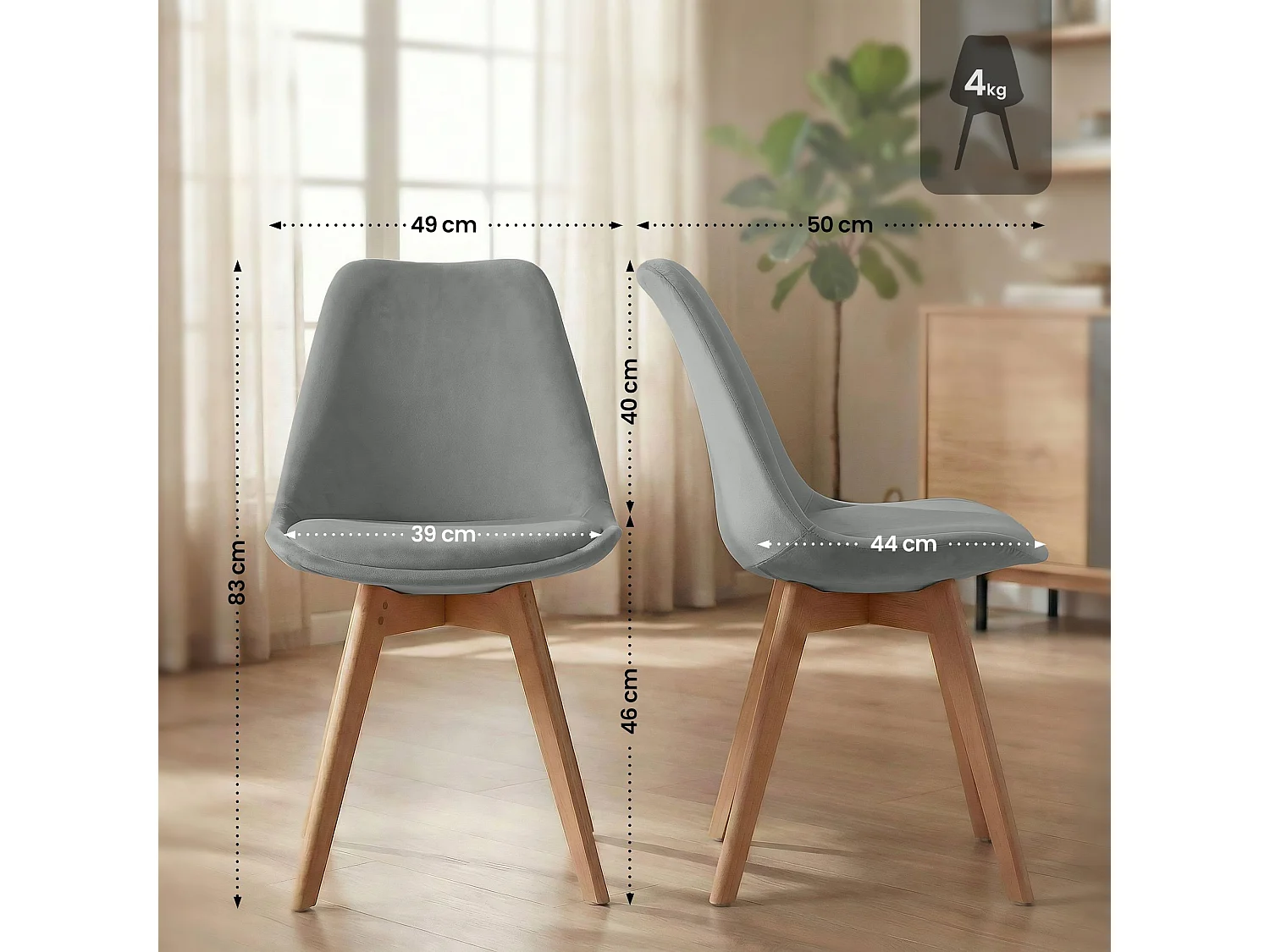 chaise salle à manger - Velours - Gris - Linares