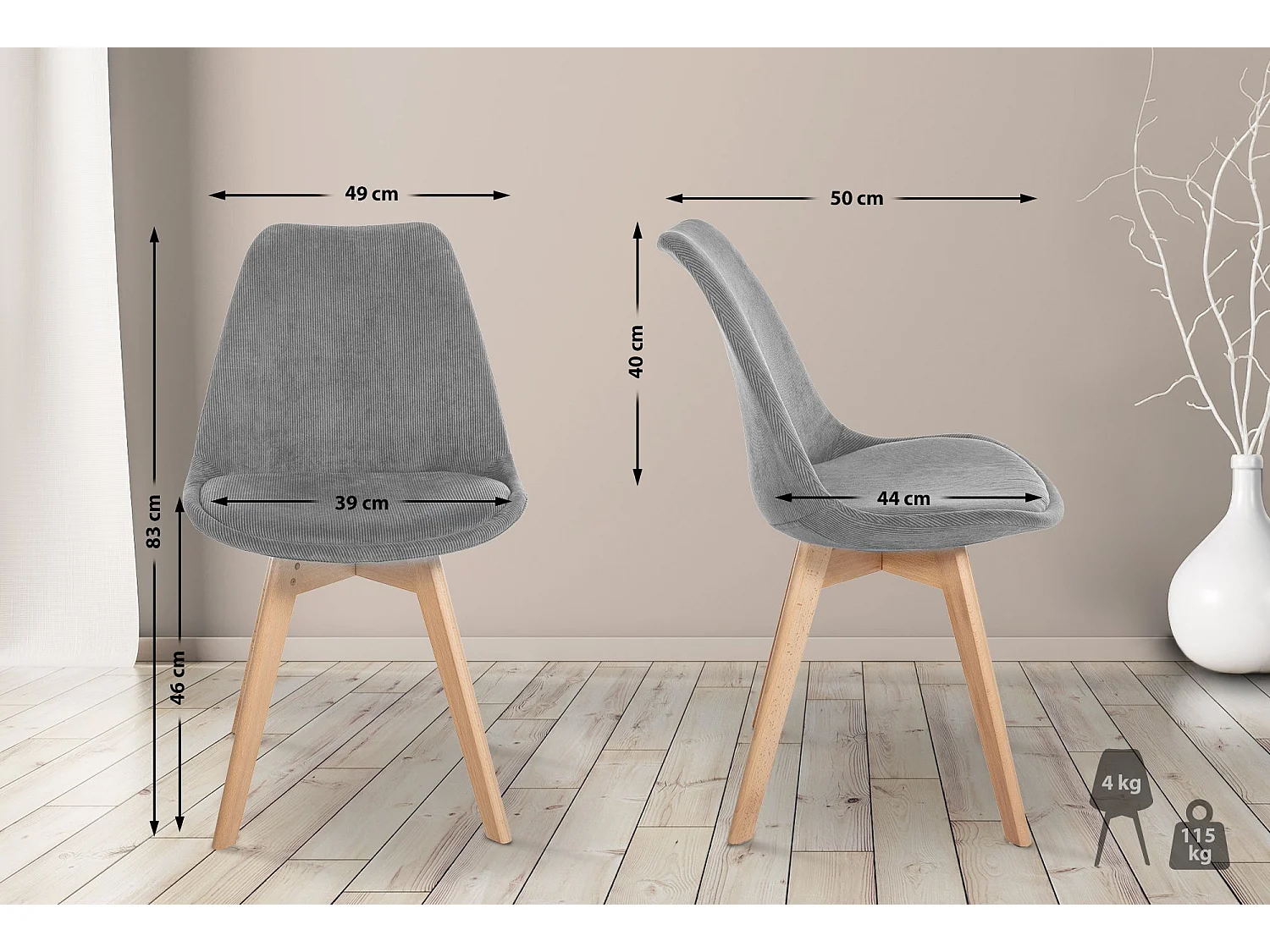 chaise salle à manger - Cordon - Gris - Linares