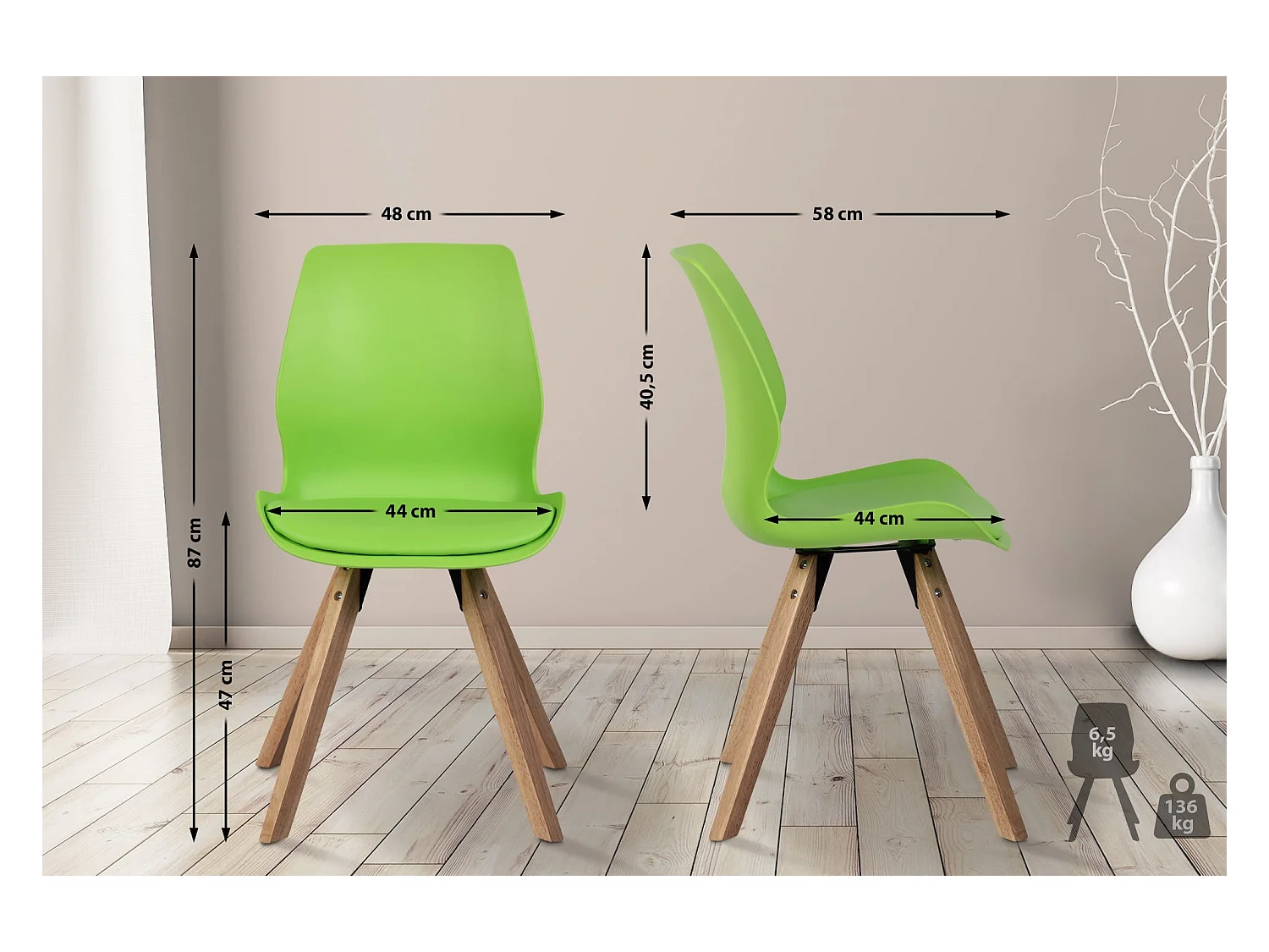 Lot de 2  chaise salle à manger - Plastique - Vert - Luna