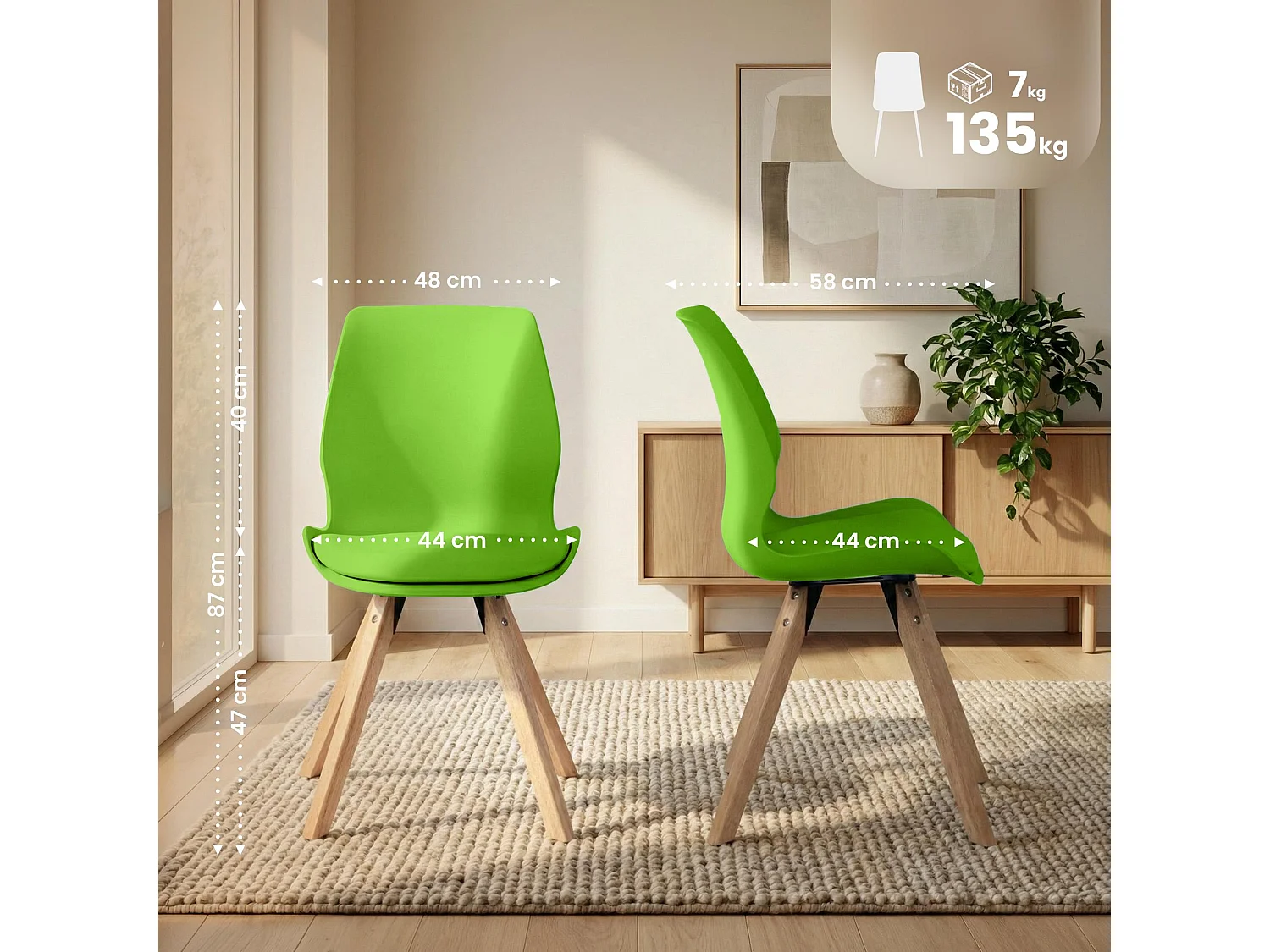 Lot de 2  chaise salle à manger - Plastique - Vert - Luna