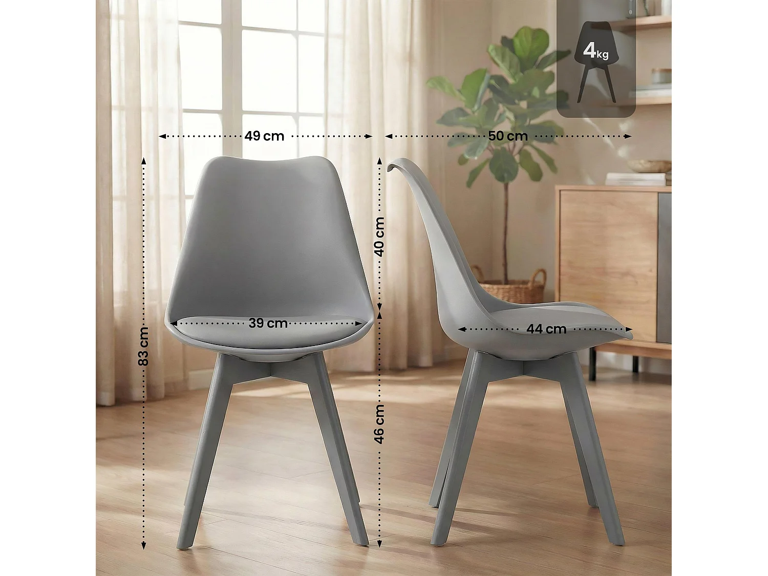 chaise salle à manger - Plastique - Gris / Gris - Linares