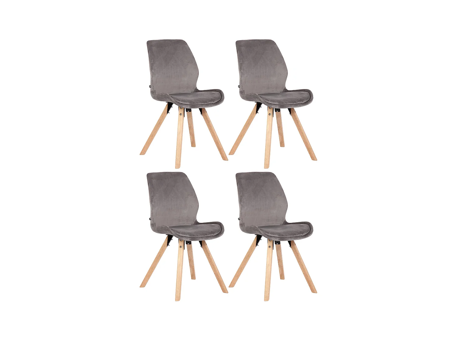 Lot de 4  chaise salle à manger - Velours - Gris - Luna