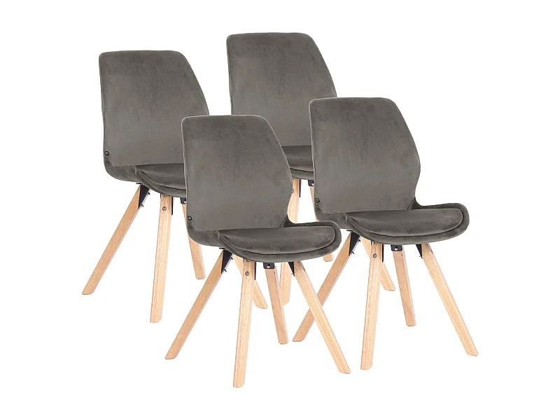 Lot de 4  chaise salle à manger - Velours - Gris - Luna