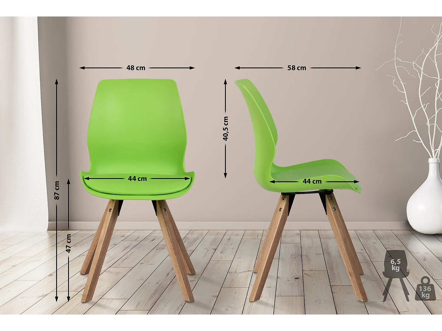 Lot de 4  chaise salle à manger - Plastique - Vert - Luna