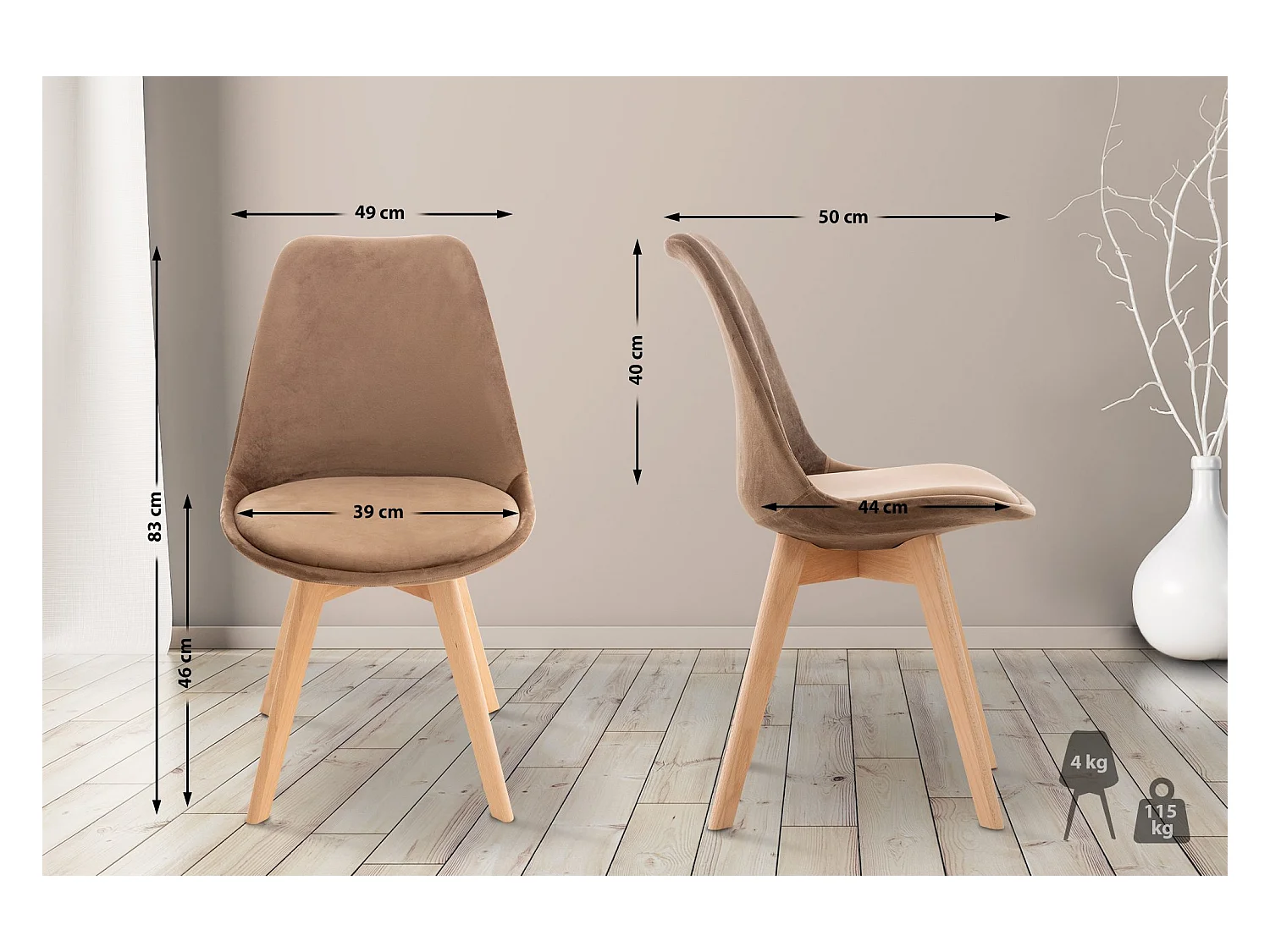 chaise salle à manger - Velours - Marron - Linares