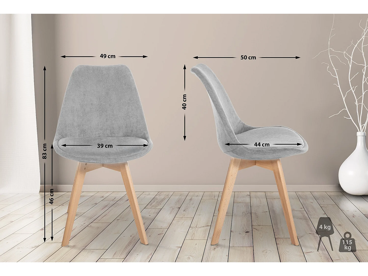 Lot de 4  chaise salle à manger - Cordon - Gris clair - Linares