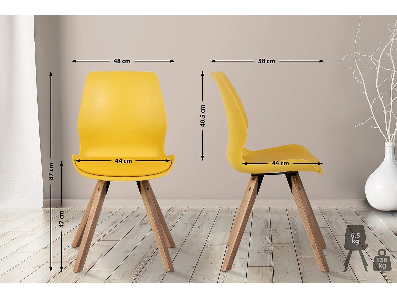 Lot de 2  chaise salle à manger - Plastique - Jaune - Luna