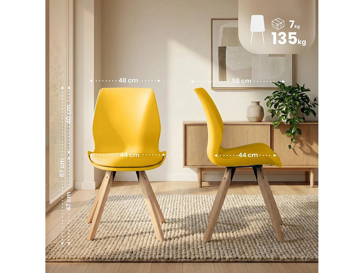 Lot de 2  chaise salle à manger - Plastique - Jaune - Luna