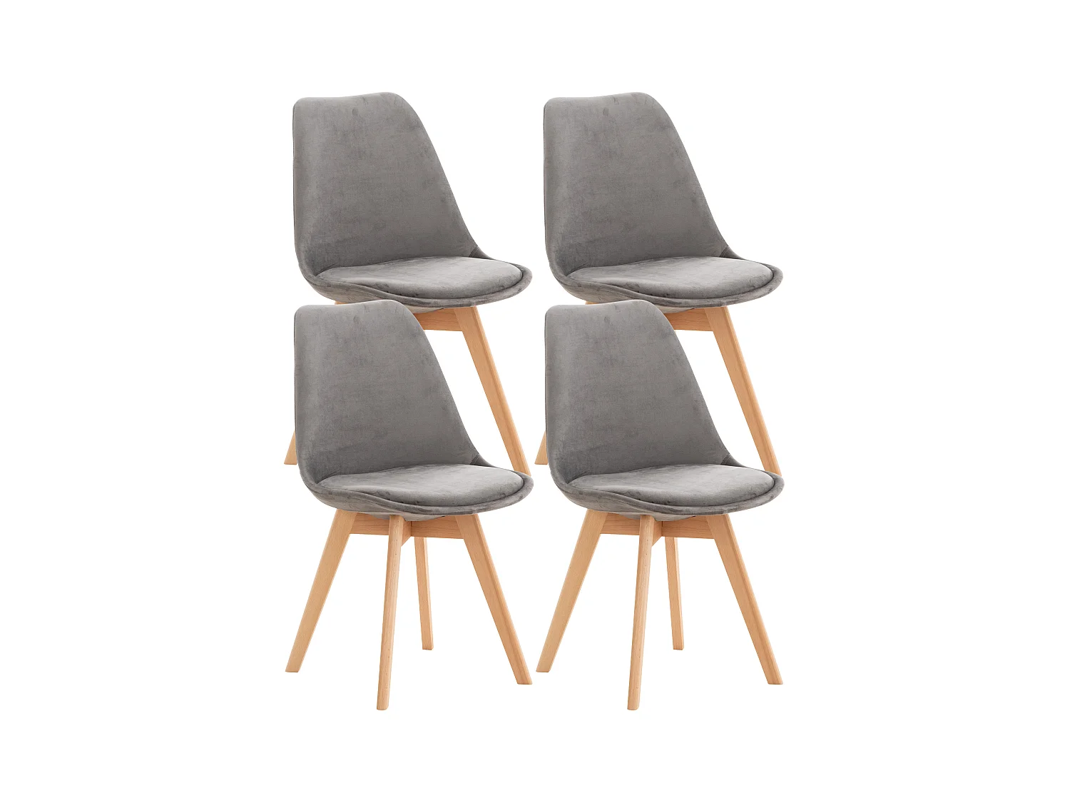 Lot de 4  chaise salle à manger - Velours - Gris - Linares