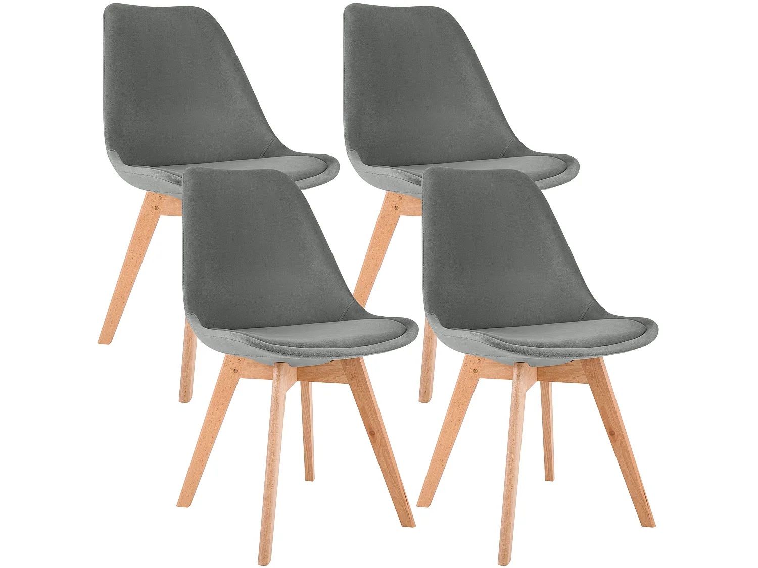 Lot de 4  chaise salle à manger - Velours - Gris - Linares