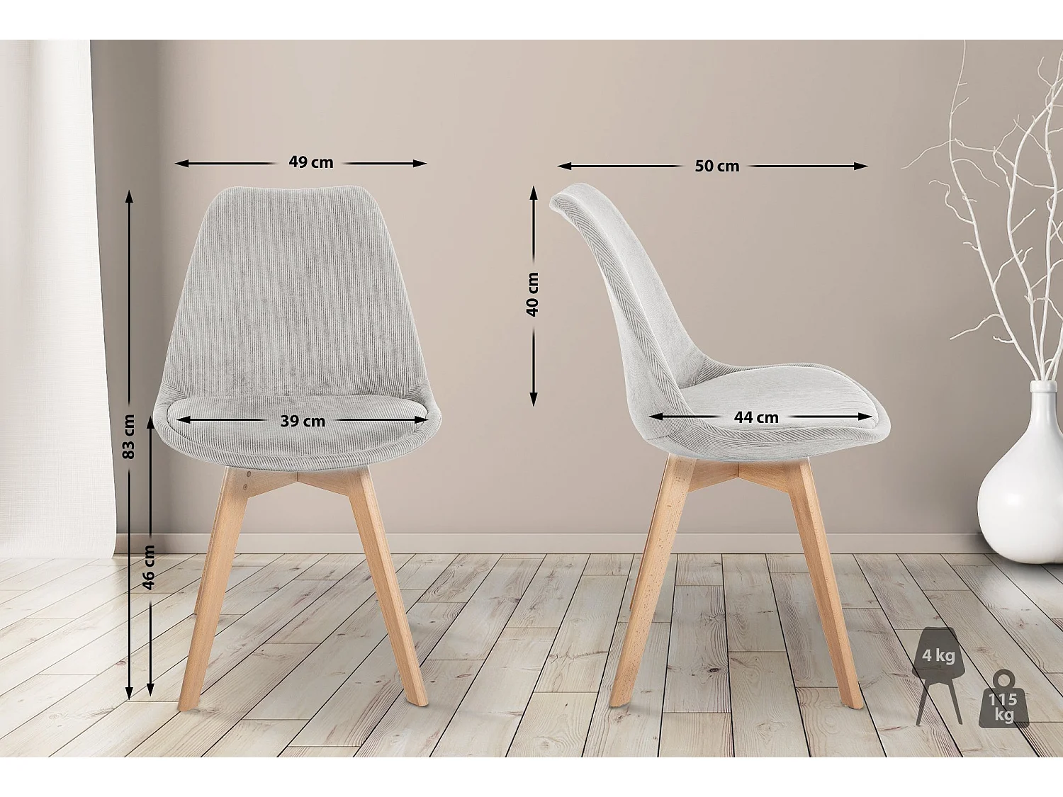 Lot de 4  chaise salle à manger - Cordon - Beige - Linares