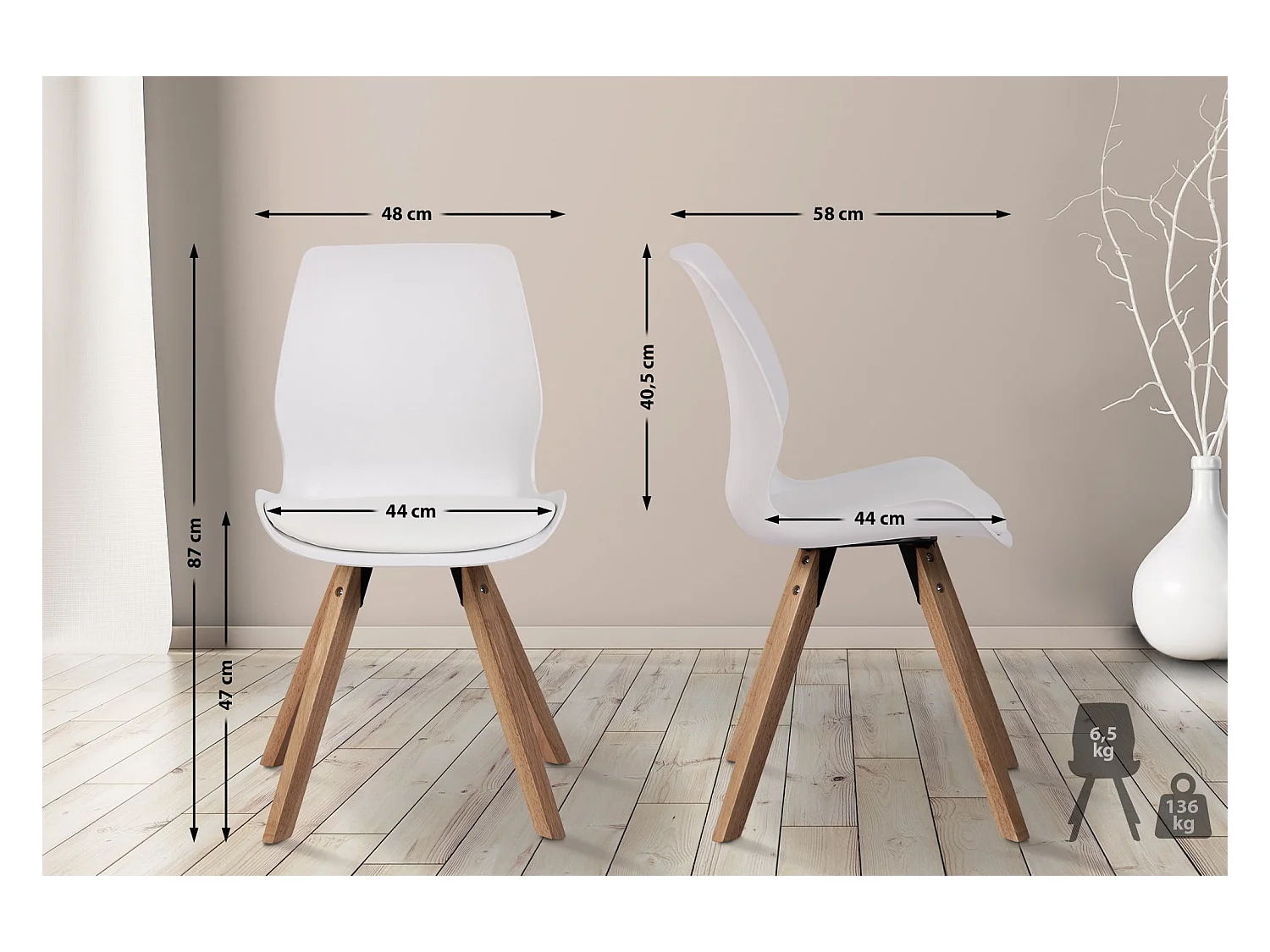 Lot de 2  chaise salle à manger - Plastique - Blanc - Luna