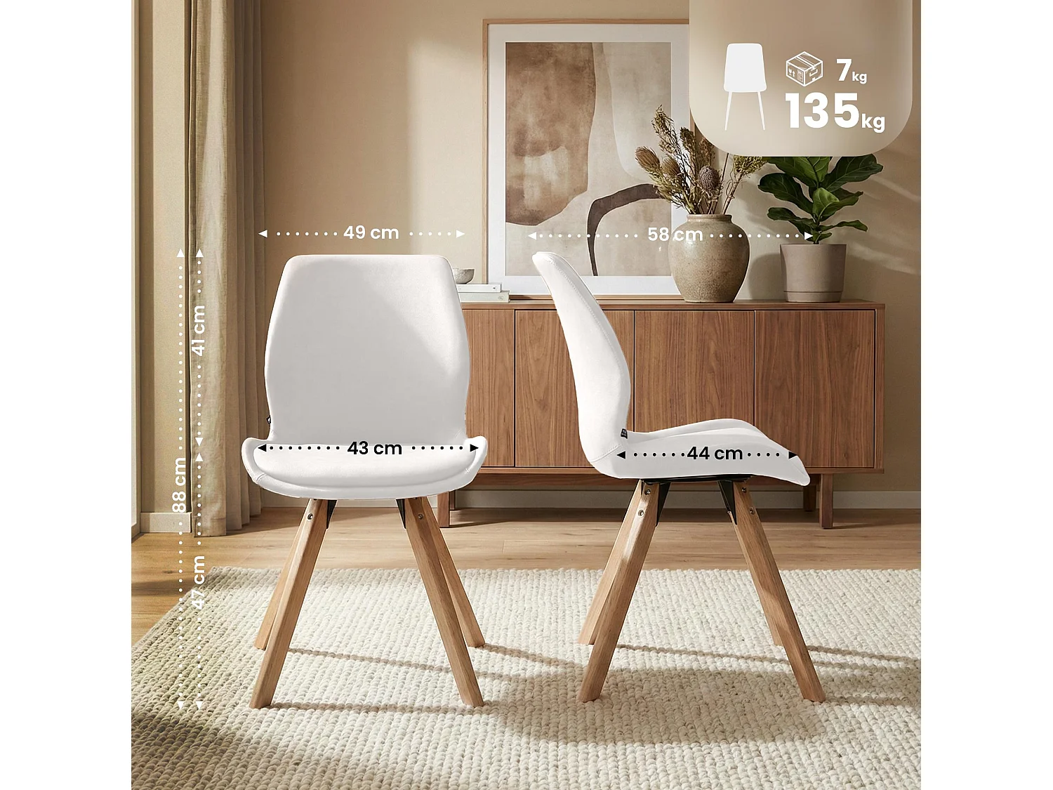 Lot de 2  chaise salle à manger - Plastique - Blanc - Luna