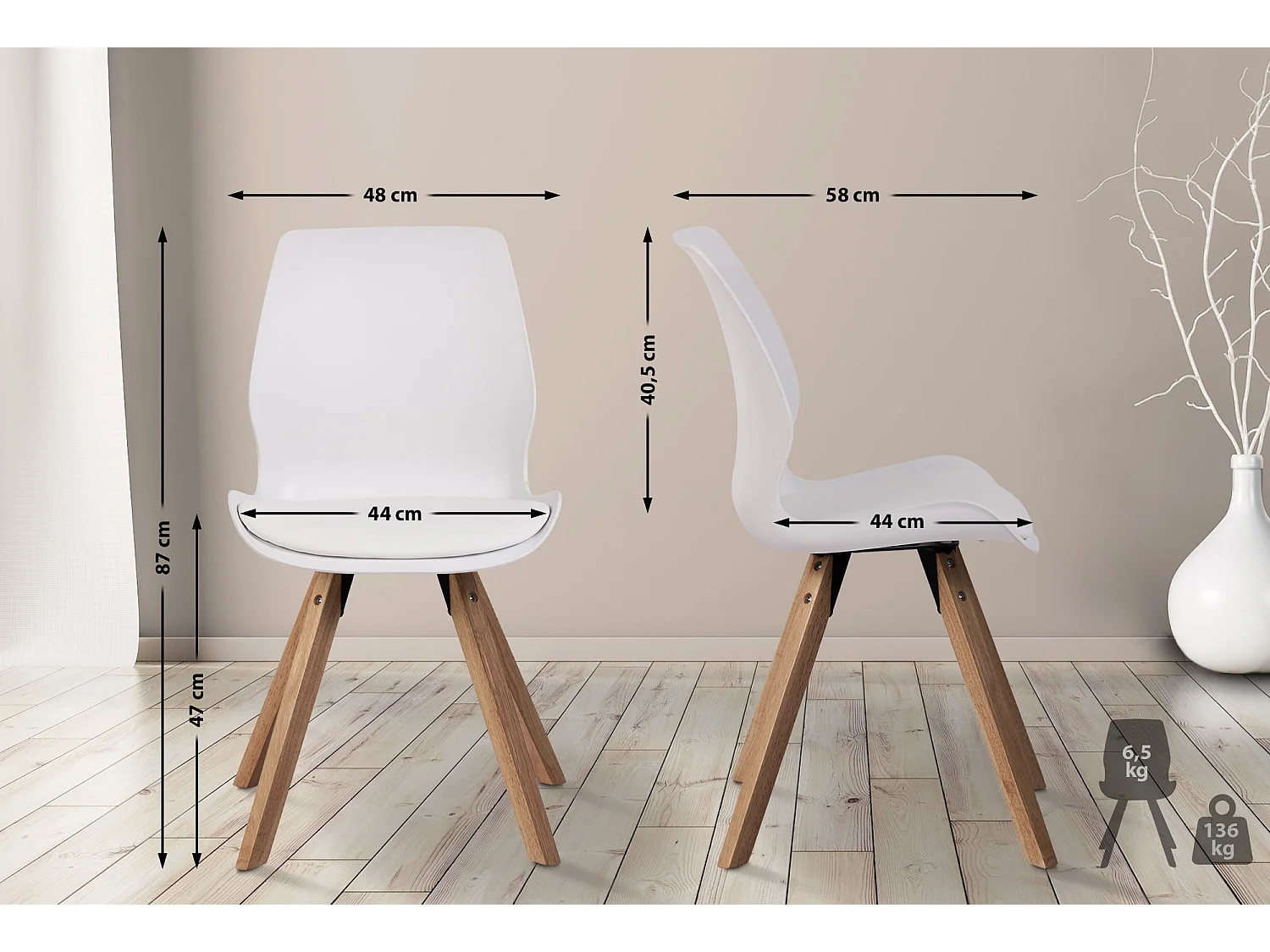 Set van 4  Eetkamerstoelen - Kunststof - wit - Luna