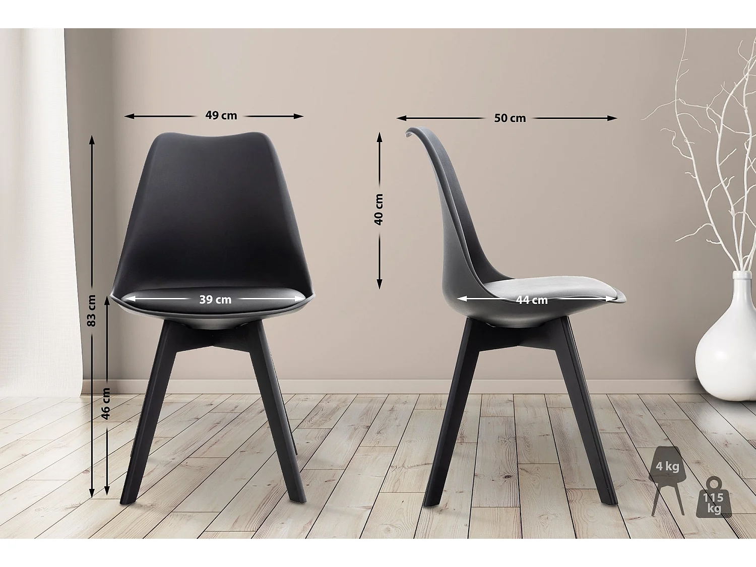 Set De 4  Silla de comedor - Plástico - Negro/negro - Linares