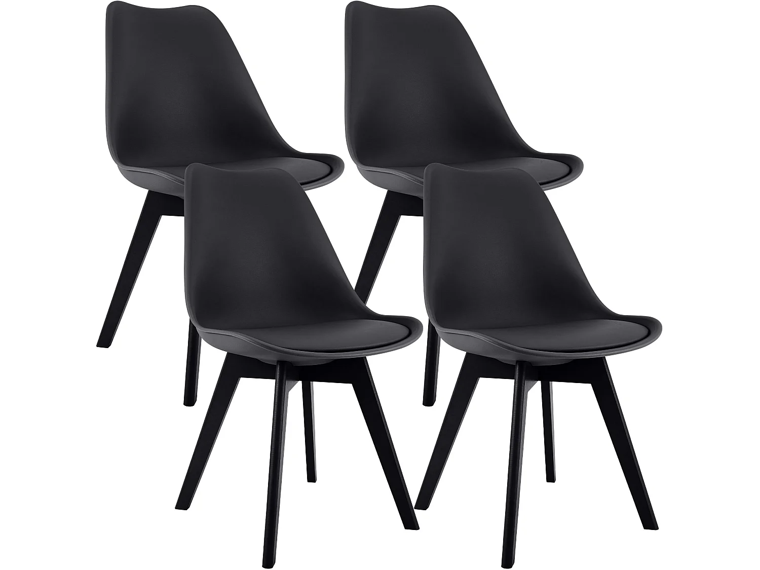 Lot de 4  chaise salle à manger - Plastique - Noir / Noir - Linares