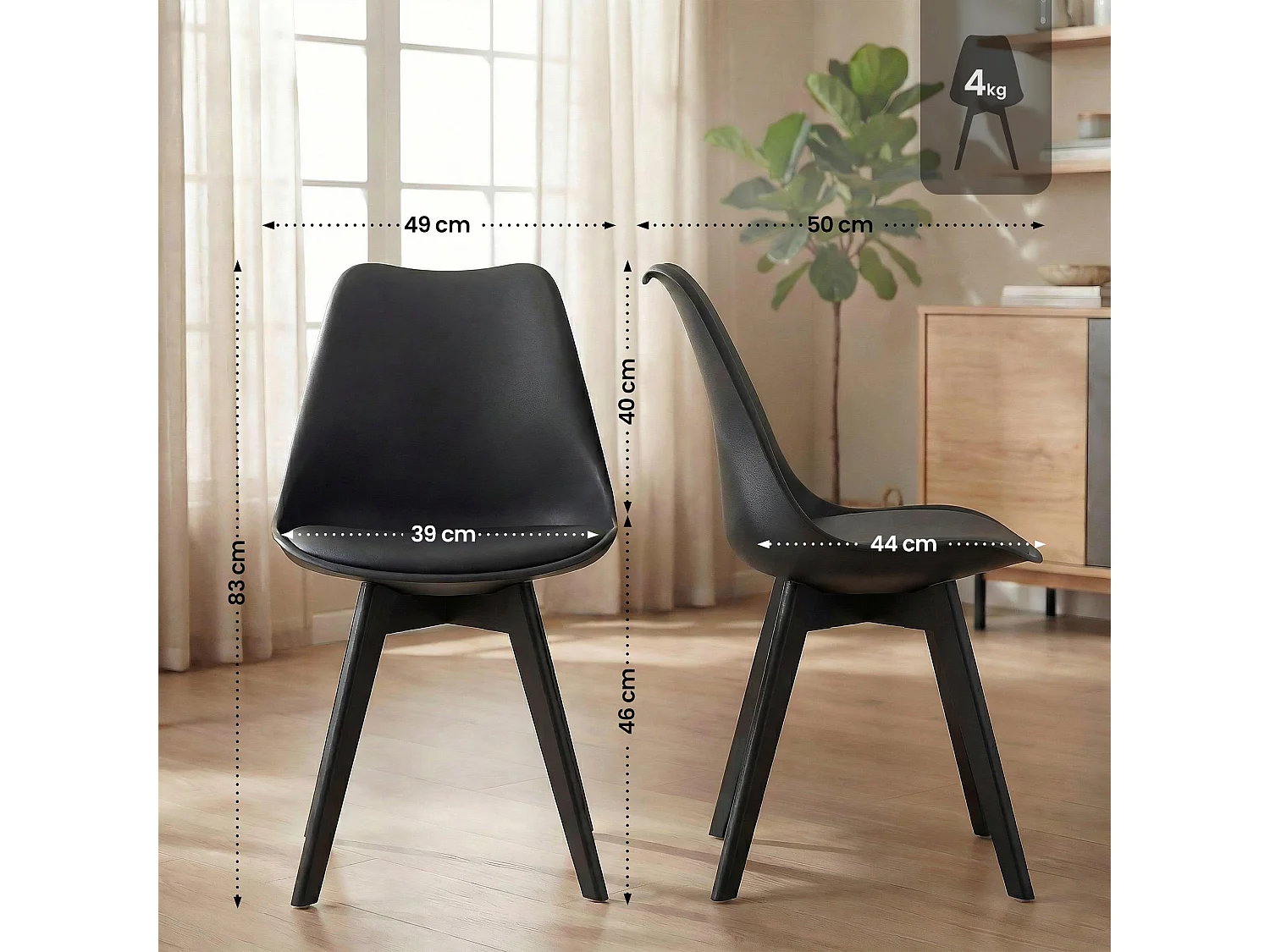 Lot de 4  chaise salle à manger - Plastique - Noir / Noir - Linares
