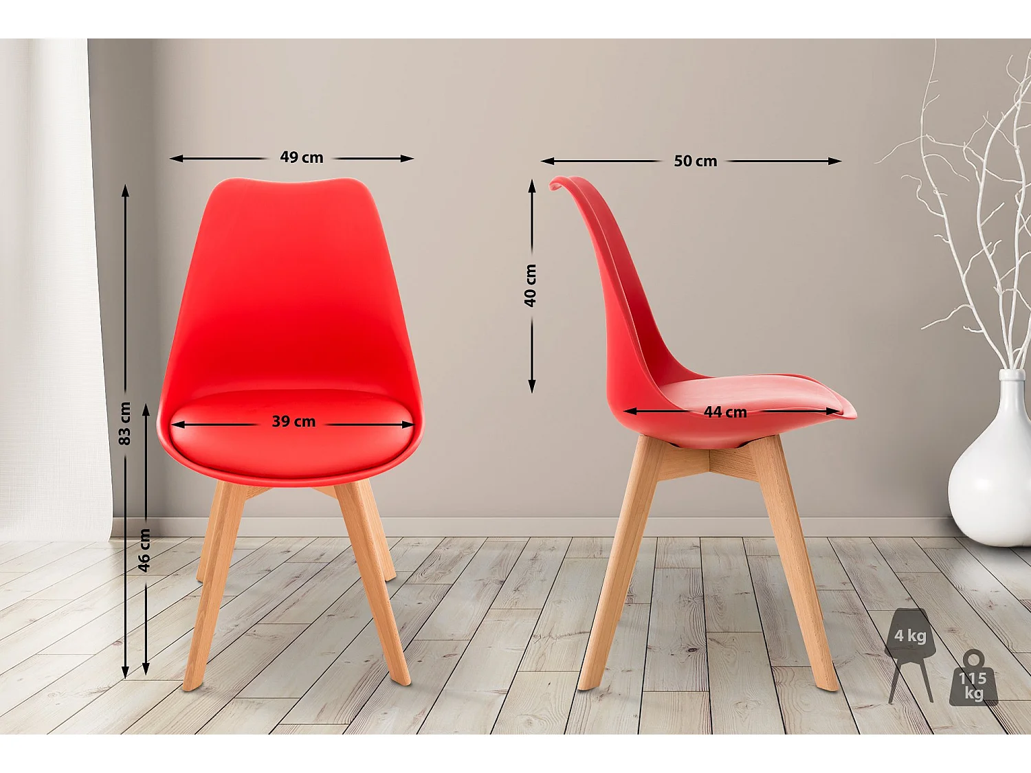 chaise salle à manger - Plastique - Rouge - Linares