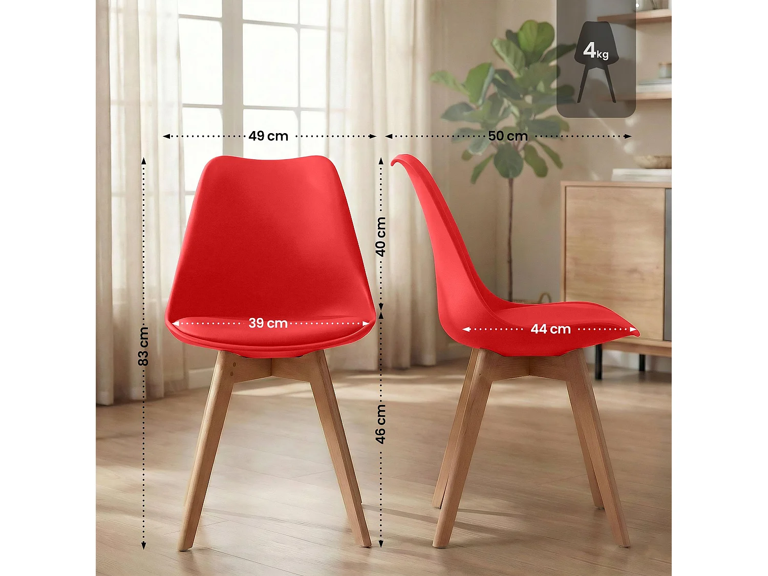 chaise salle à manger - Plastique - Rouge - Linares