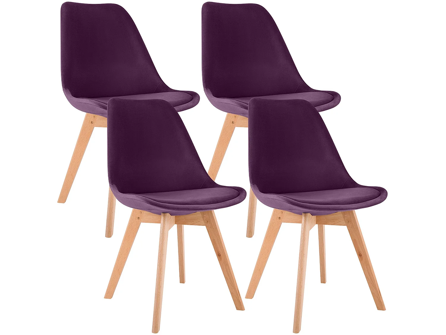 Lot de 4  chaise salle à manger - Velours - Violet - Linares
