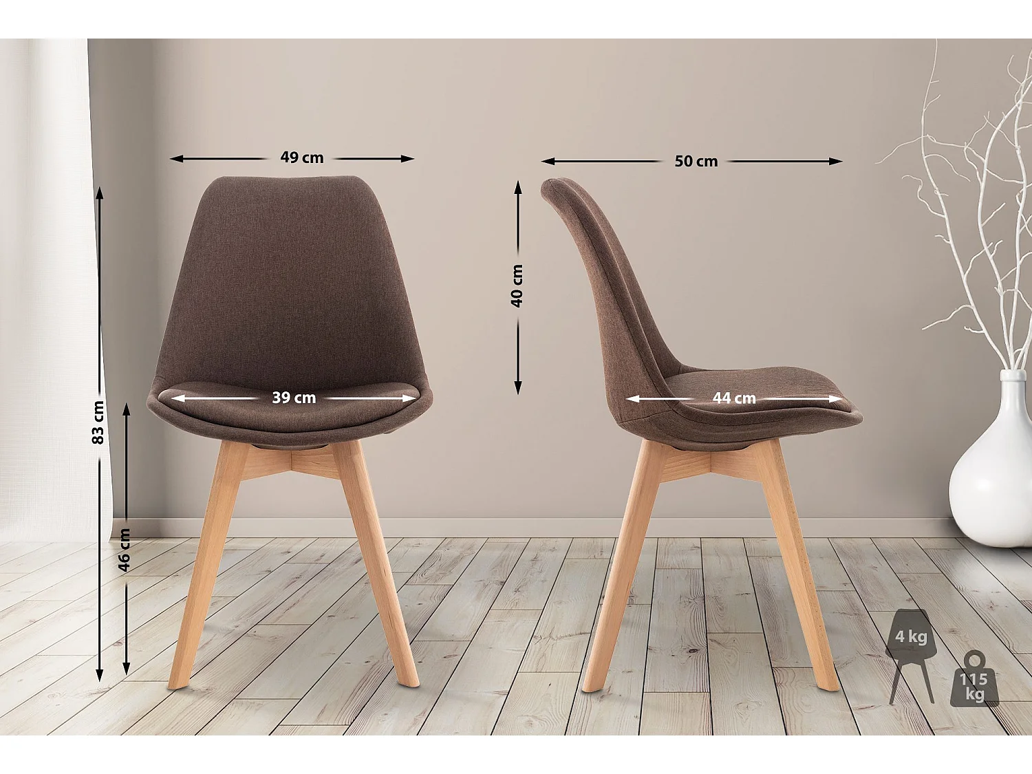 Lot de 4  chaise salle à manger - Tissu - Marron - Linares