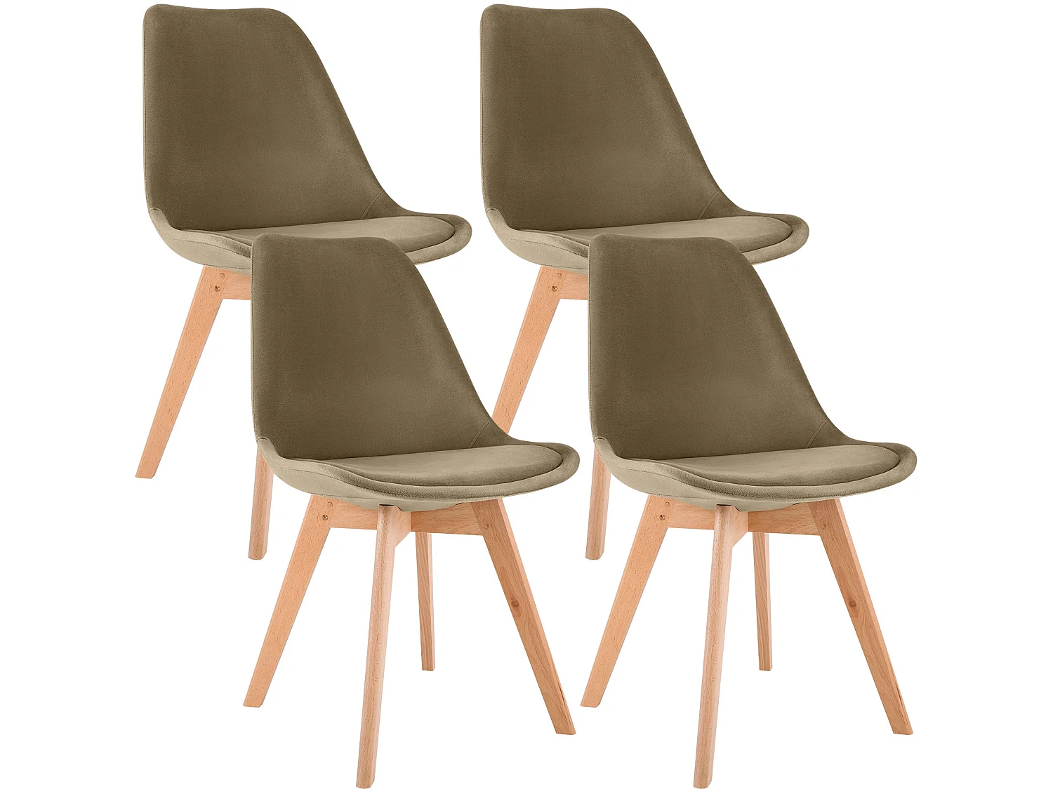 Lot de 4  chaise salle à manger - Velours - Marron - Linares