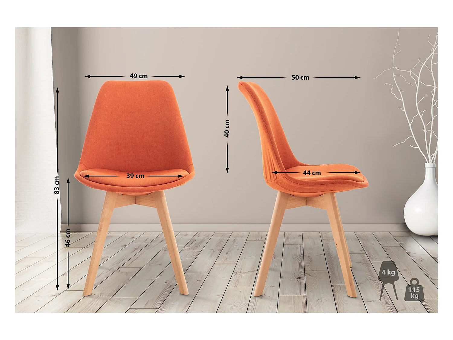 Lot de 4  chaise salle à manger - Tissu - Orange - Linares