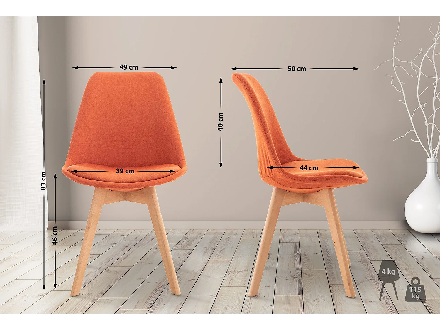 Lot de 4  chaise salle à manger - Tissu - Orange - Linares