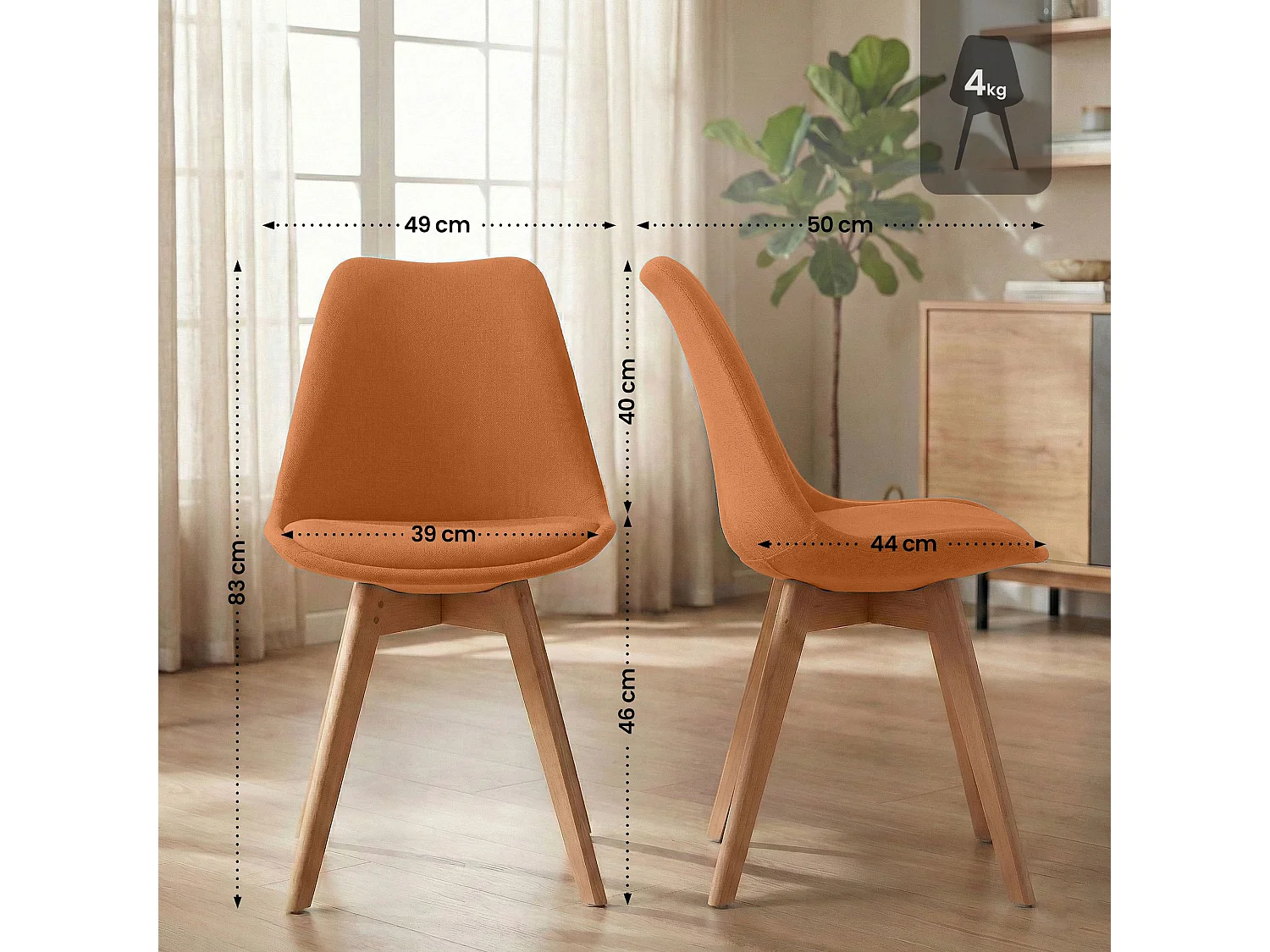 Lot de 4  chaise salle à manger - Tissu - Orange - Linares