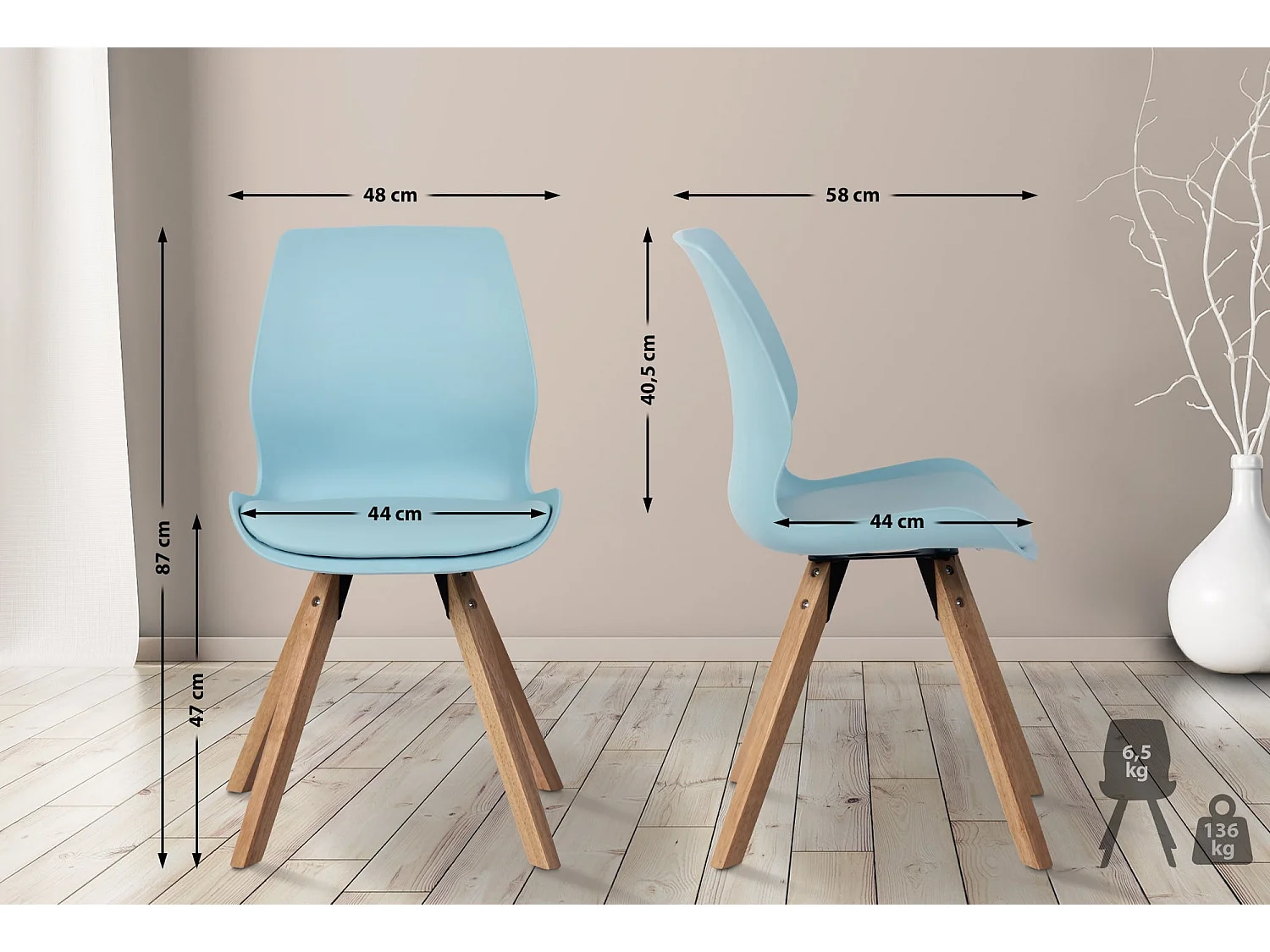 Lot de 2  chaise salle à manger - Plastique - Bleu - Luna