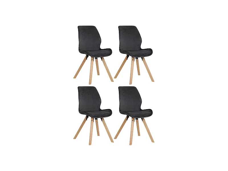 Lot de 4  chaise salle à manger - Velours - Gris foncé - Luna