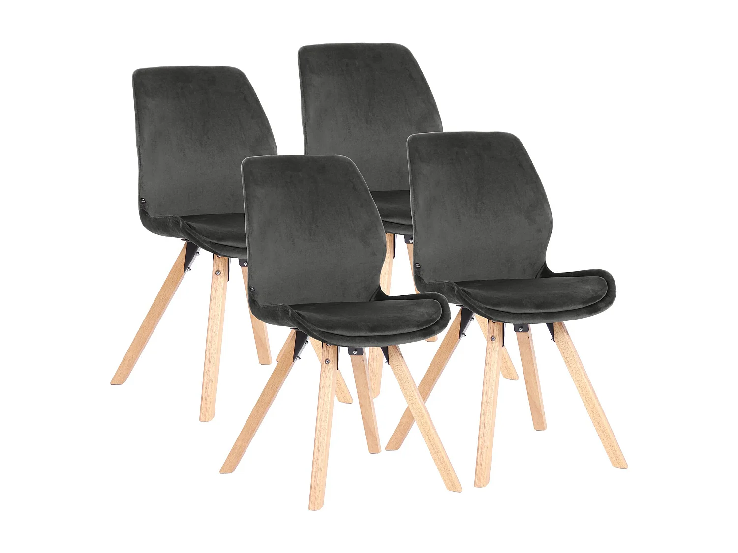 Lot de 4  chaise salle à manger - Velours - Gris foncé - Luna