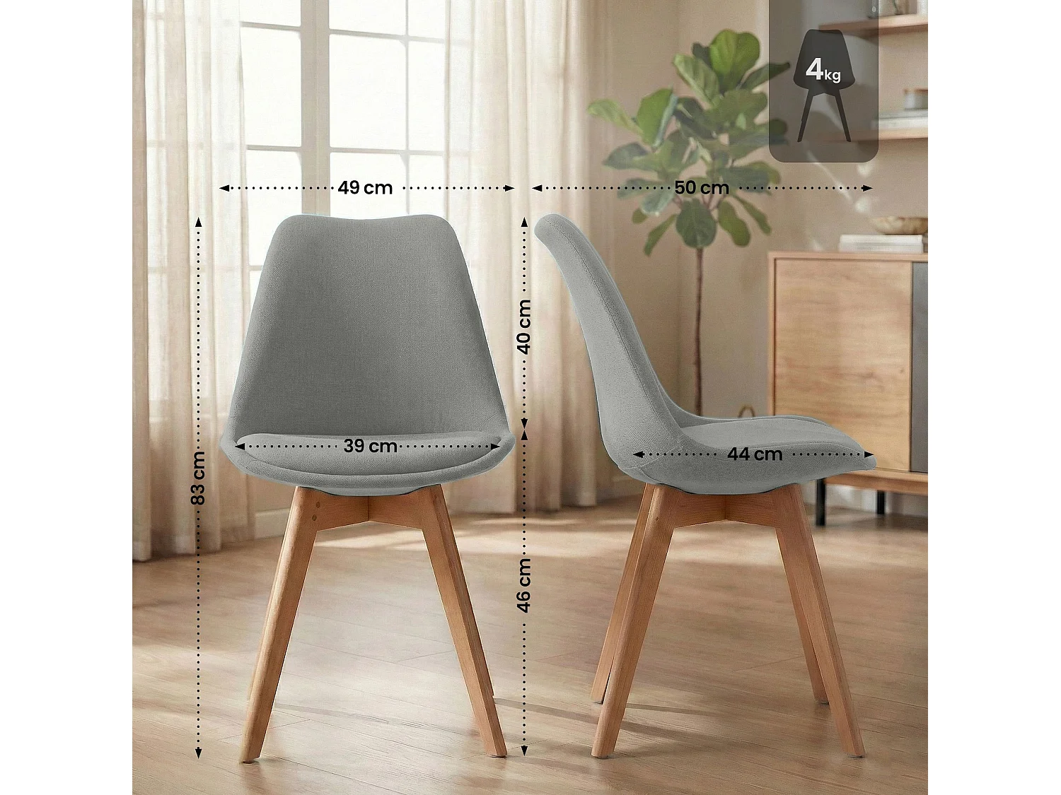 chaise salle à manger - Tissu - Gris clair - Linares