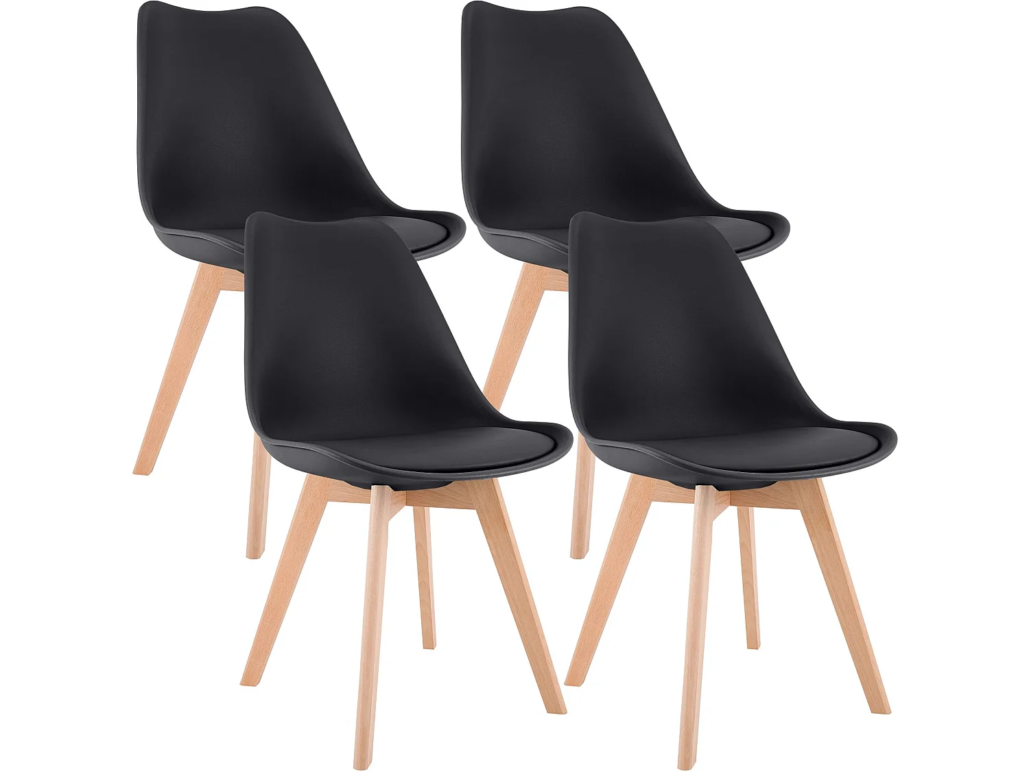 Lot de 4  chaise salle à manger - Plastique - Noir - Linares
