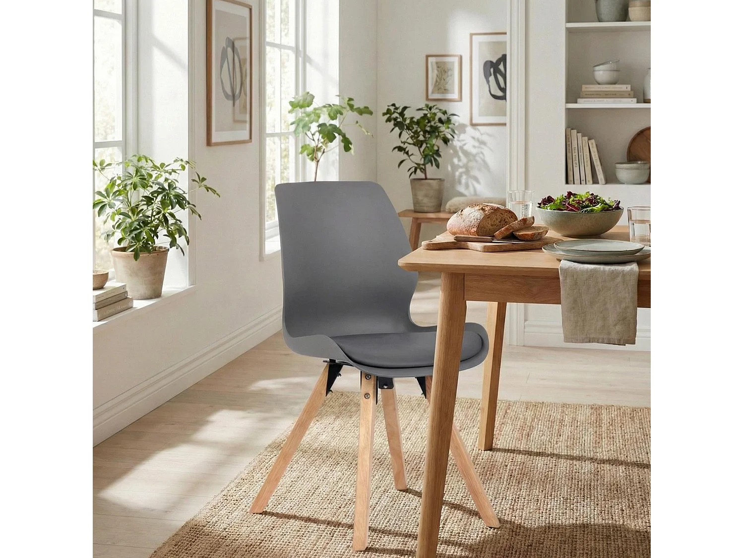 Lot de 4  chaise salle à manger - Plastique - Gris - Luna