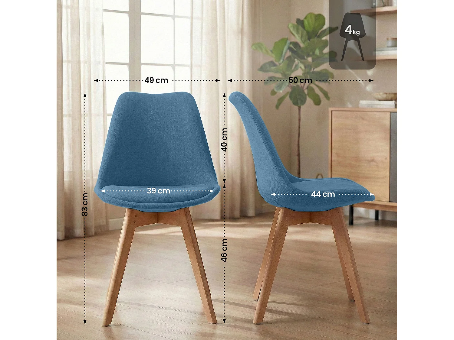 Lot de 4  chaise salle à manger - Tissu - Bleu - Linares