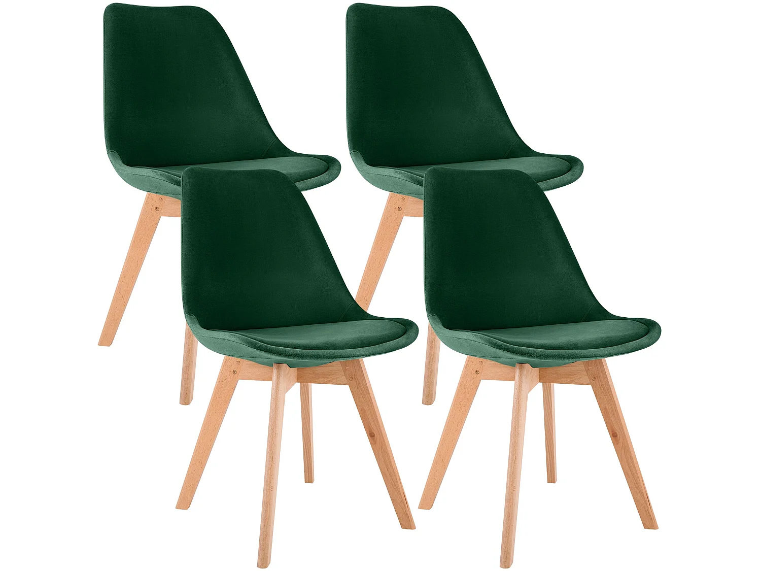 Lot de 4  chaise salle à manger - Velours - Vert - Linares