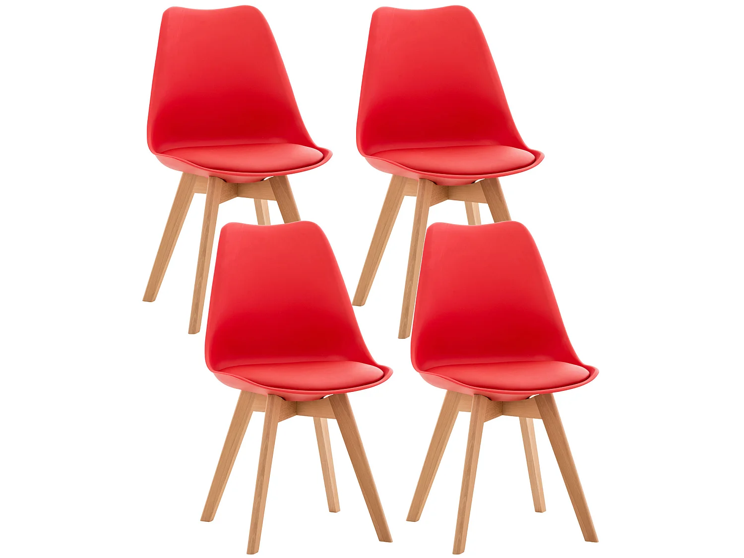 Lot de 4 Chaise de salle à manger - Plastique & Bois - Rouge - Linares