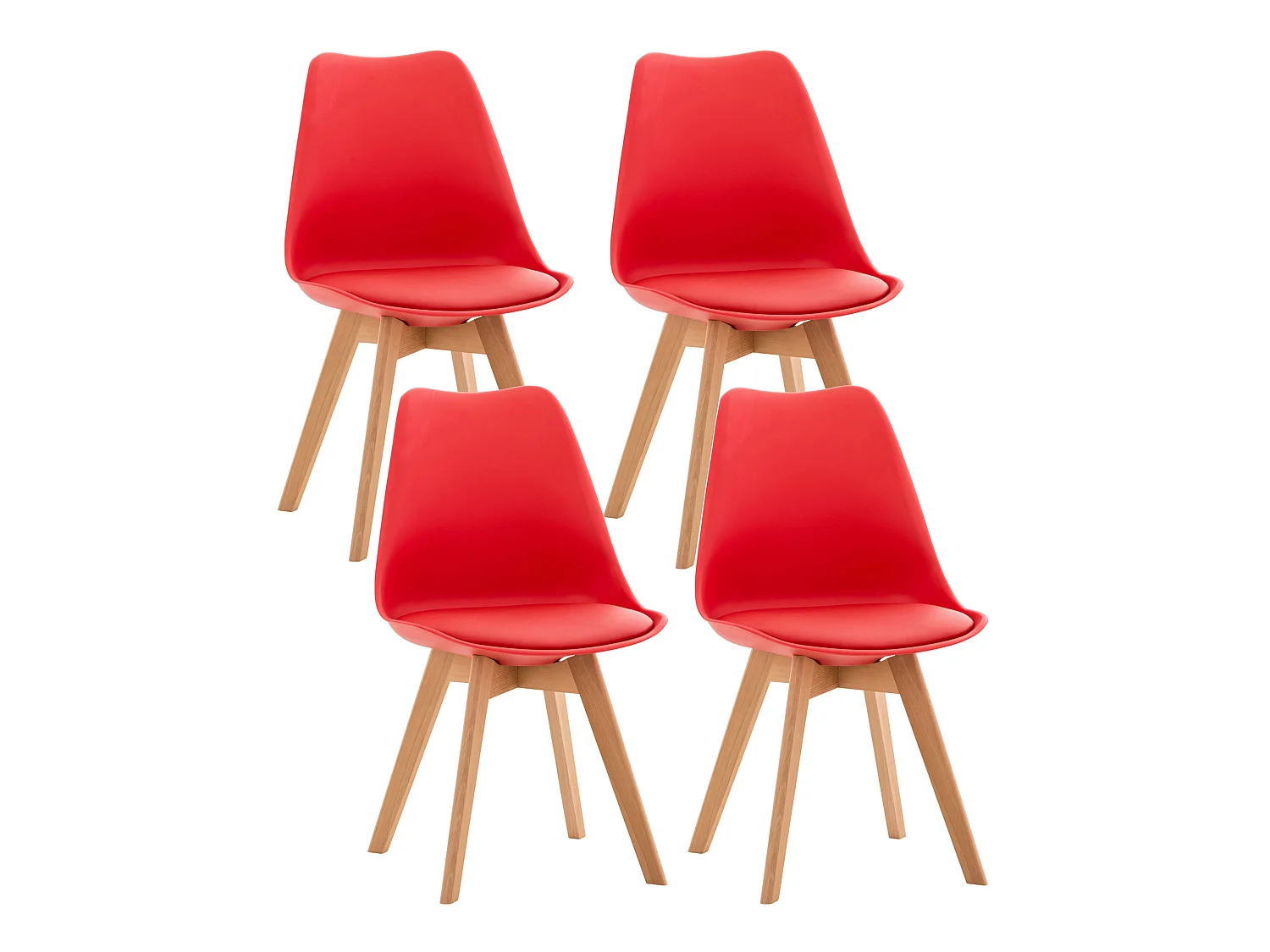 Lot de 4  chaise salle à manger - Plastique - Rouge - Linares