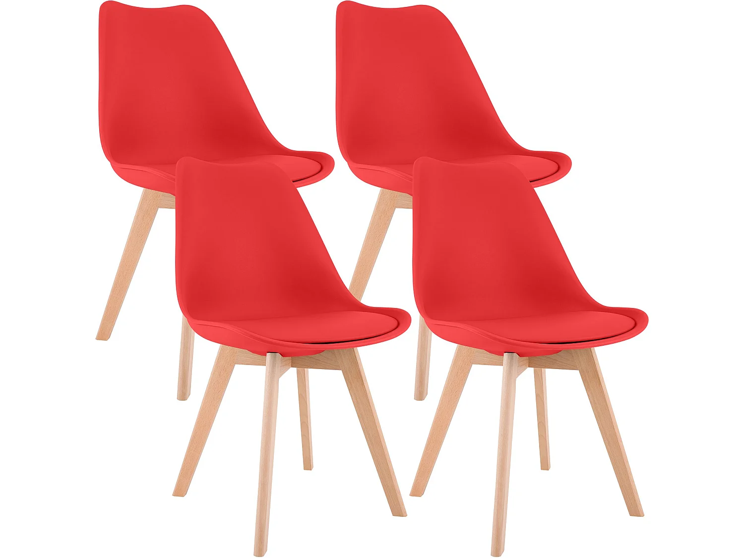 Lot de 4  chaise salle à manger - Plastique - Rouge - Linares