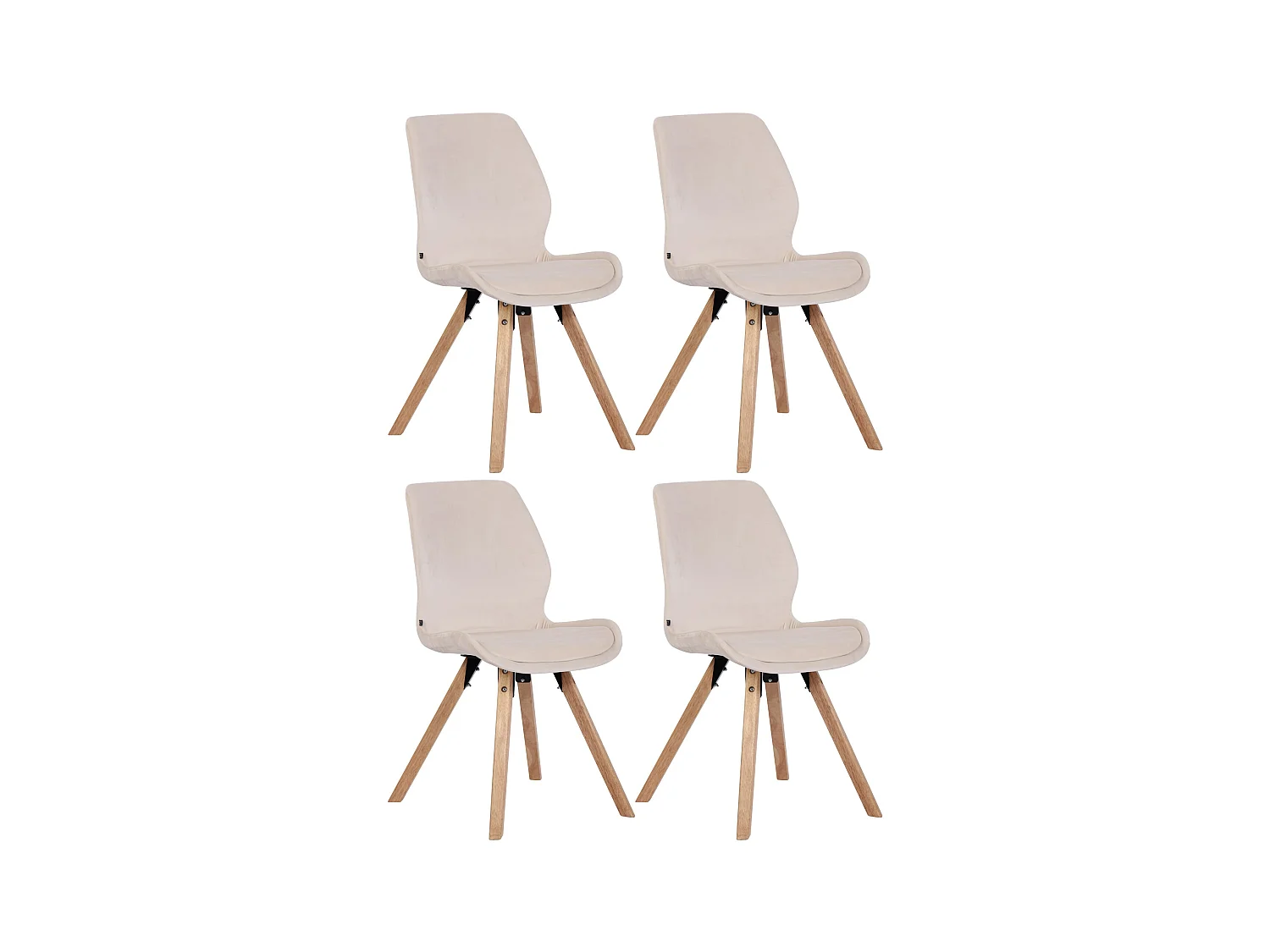 Lot de 4  chaise salle à manger - Velours - Crème - Luna