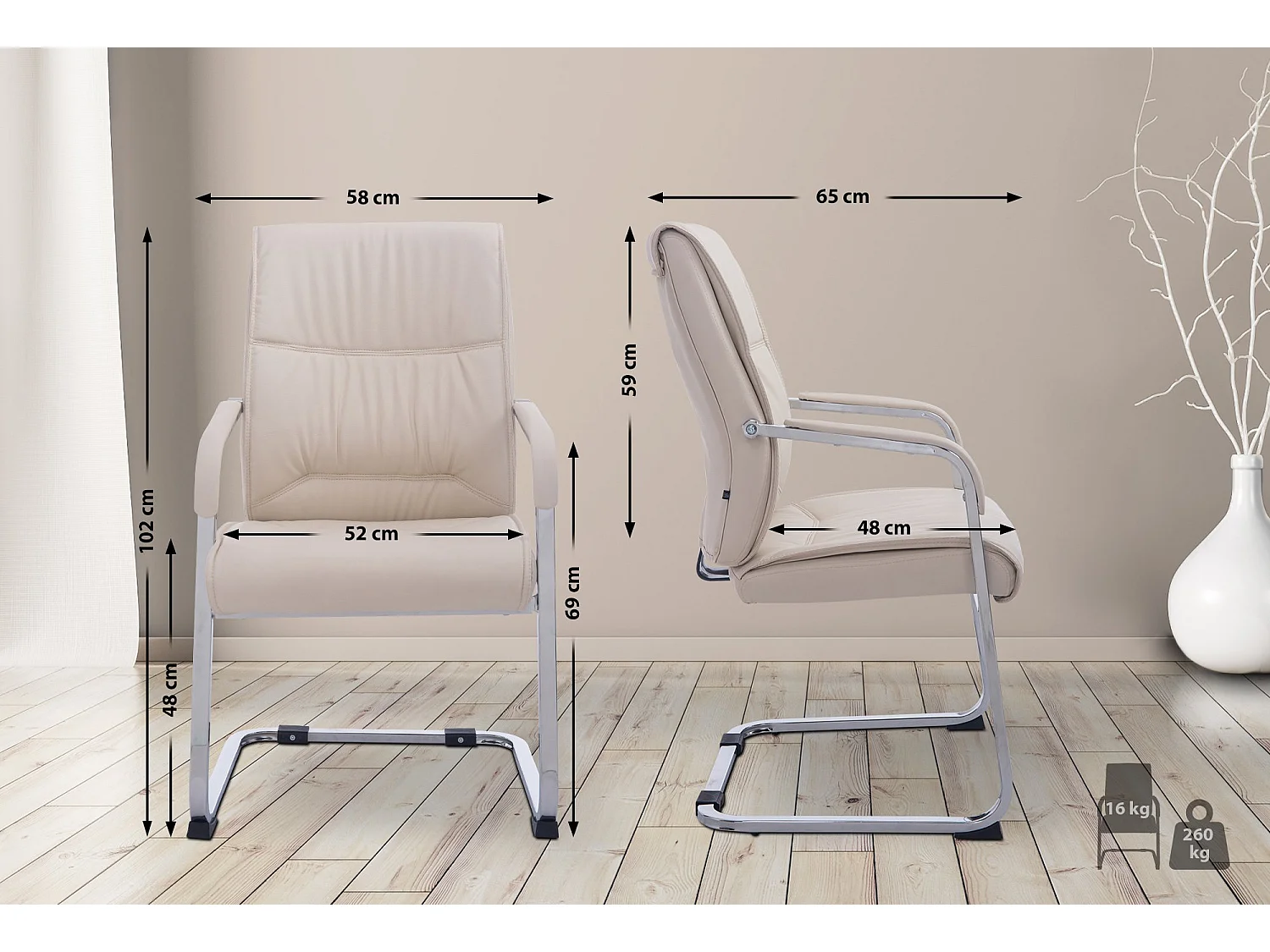 Freischwinger Stuhl - Kunstleder & weiß - creme - XL Anubis