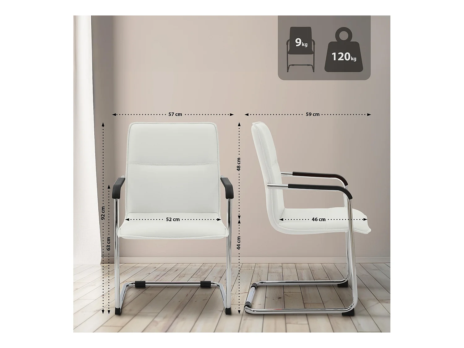 2er Set Freischwinger Stuhl - Kunstleder & weiß - weiß - Seattle