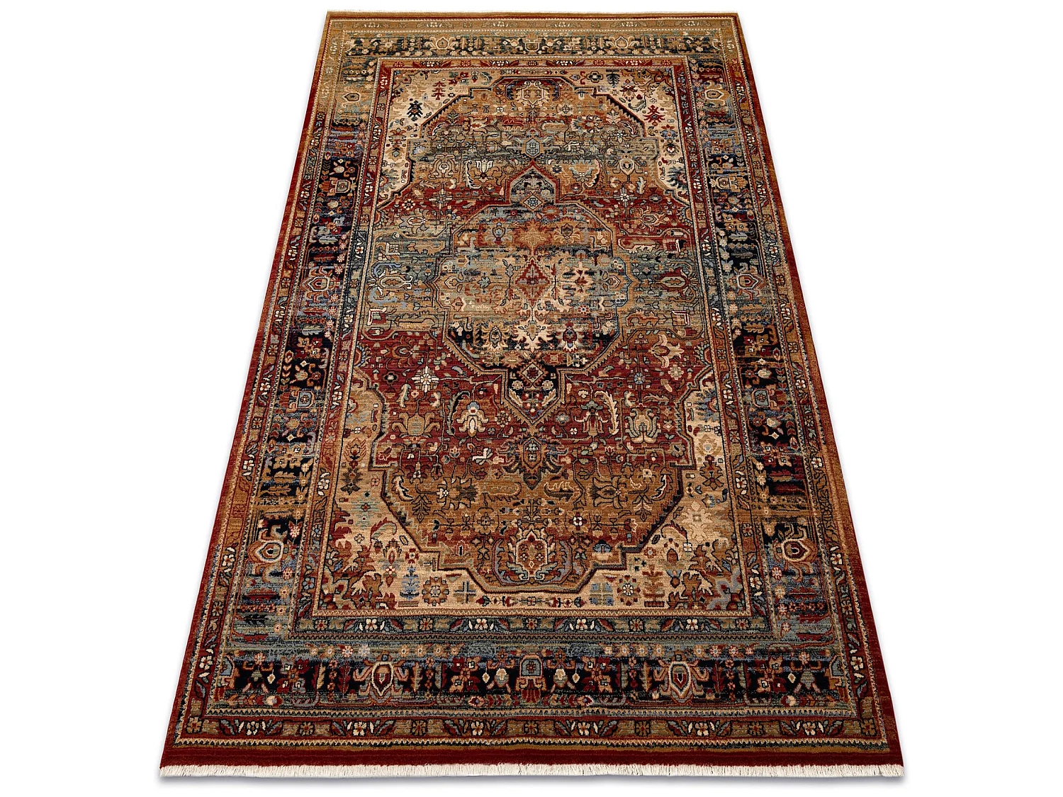 Tapis KESHAN franges, Ornement oriental 7518/53528 beige / bleu foncé 200x290 cm