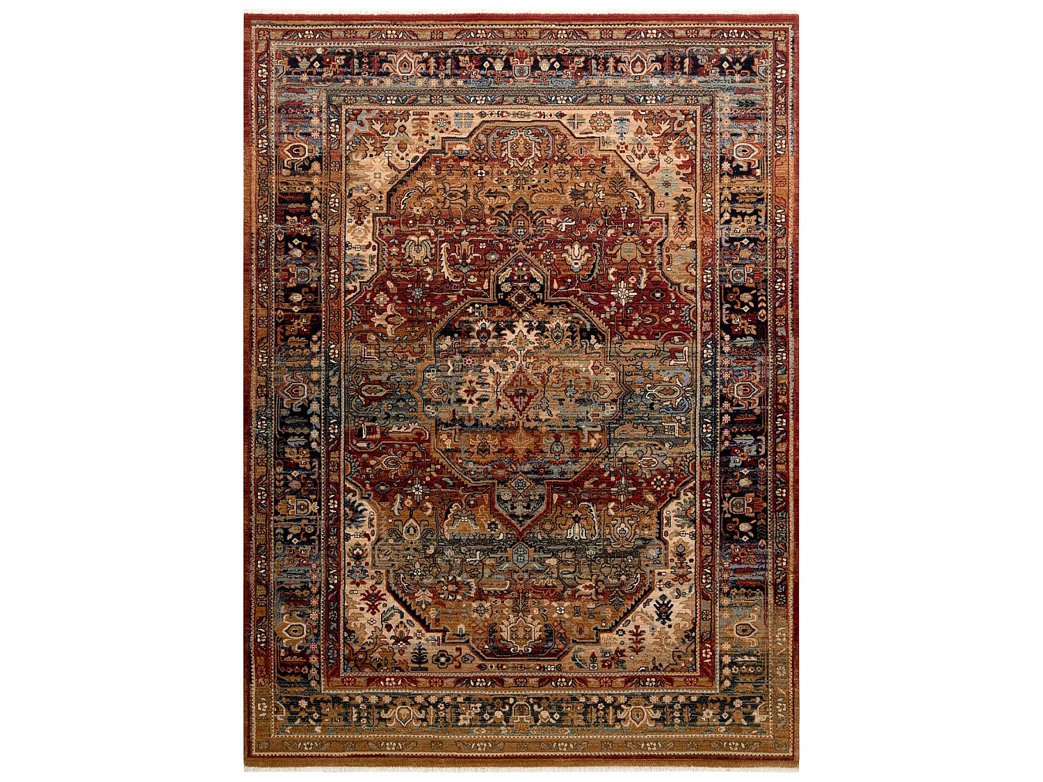 Tapis KESHAN franges, Ornement oriental 7518/53528 beige / bleu foncé 200x290 cm