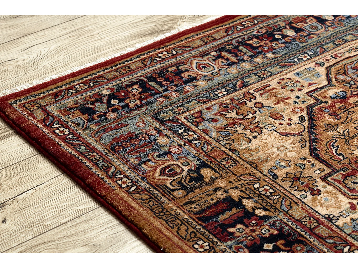 Tapis KESHAN franges, Ornement oriental 7518/53528 beige / bleu foncé 200x290 cm